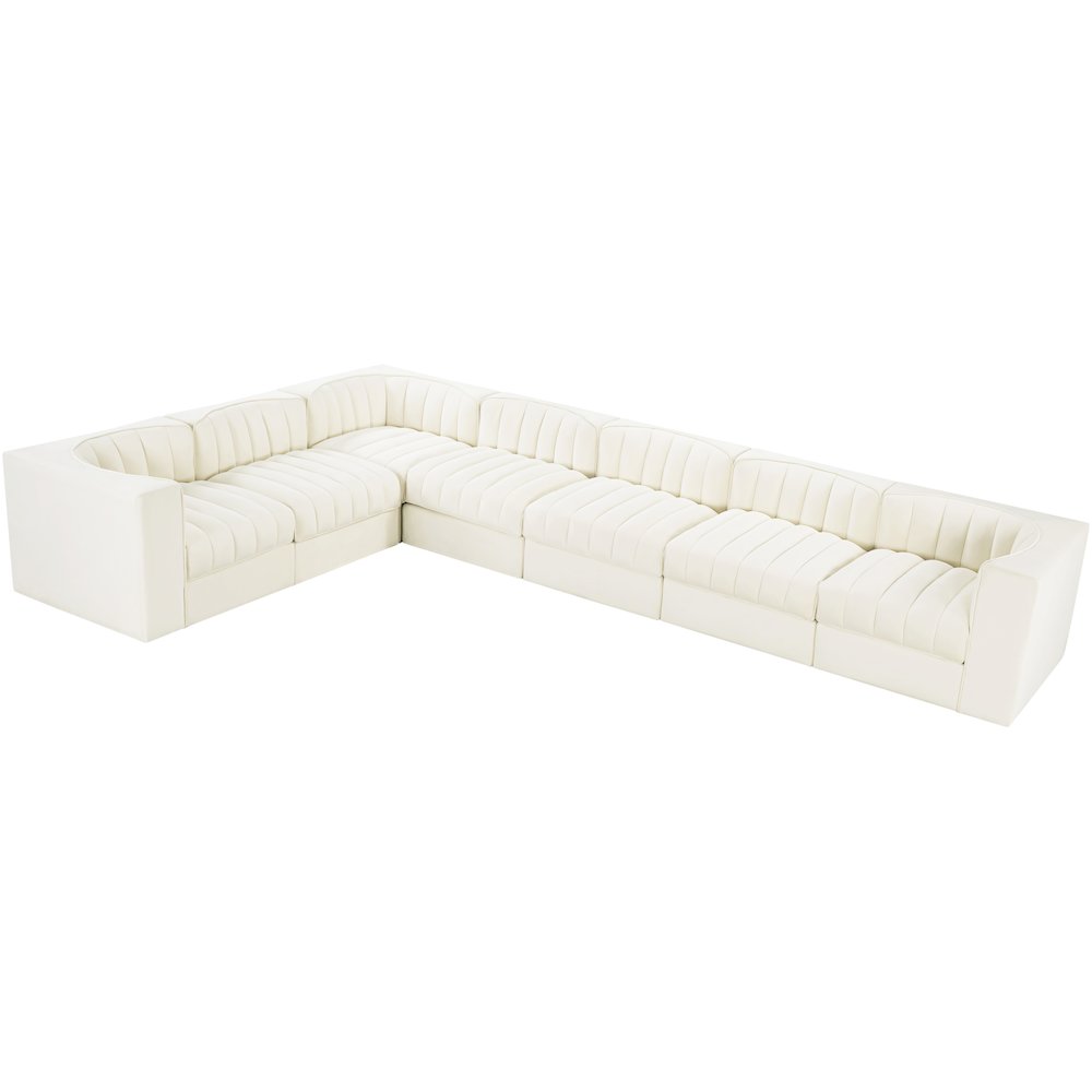 Rummi Cream Velvet Performance Fabric Upholstered 7pc. Modular Sectional