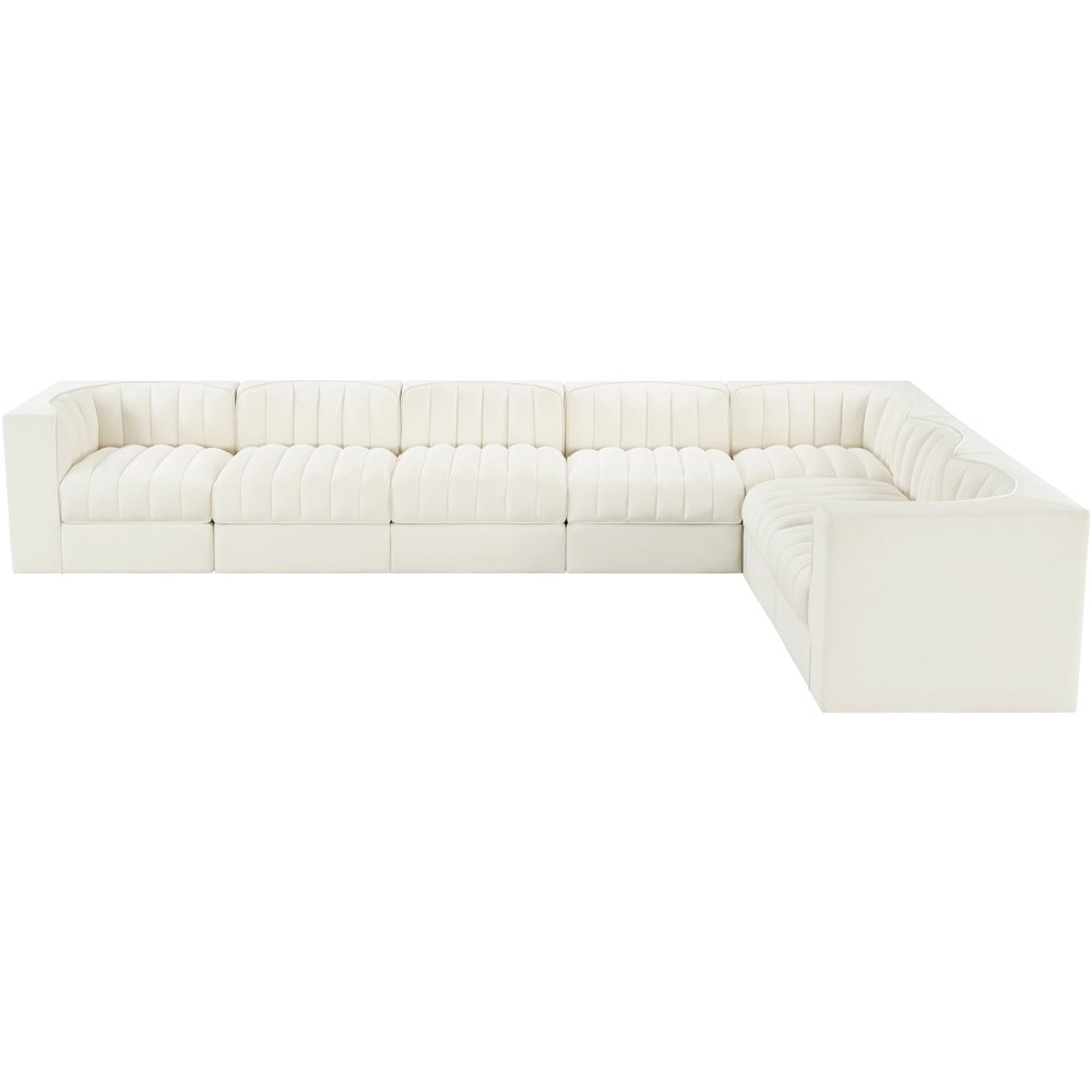 Rummi Cream Velvet Performance Fabric Upholstered 7pc. Modular Sectional