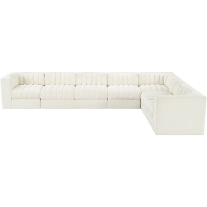 Rummi Cream Velvet Performance Fabric Upholstered 7pc. Modular Sectional