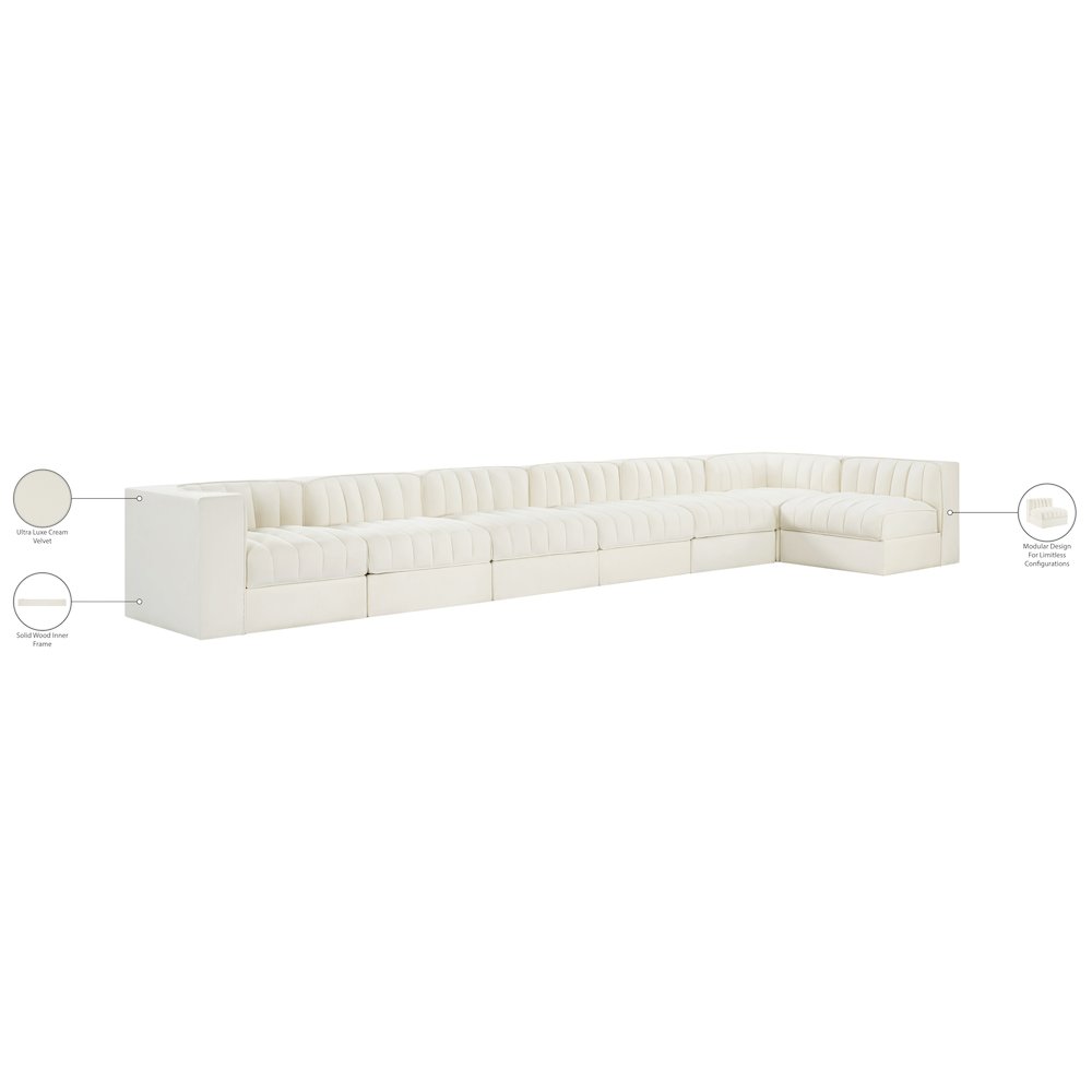 Rummi Cream Velvet Performance Fabric Upholstered 7pc. Modular Sectional