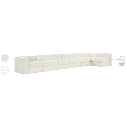 Rummi Cream Velvet Performance Fabric Upholstered 7pc. Modular Sectional