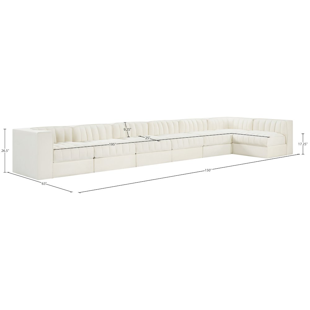 Rummi Cream Velvet Performance Fabric Upholstered 7pc. Modular Sectional