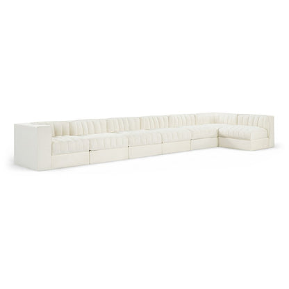 Rummi Cream Velvet Performance Fabric Upholstered 7pc. Modular Sectional