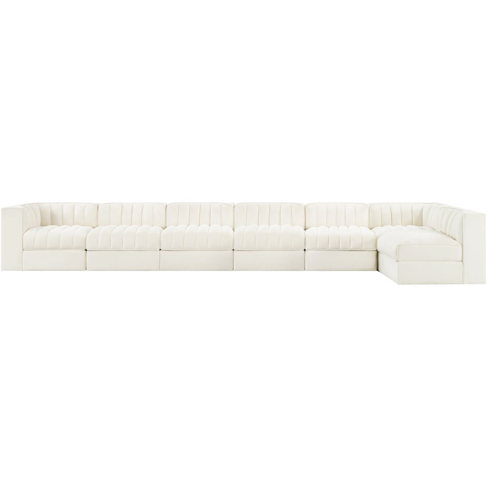 Rummi Cream Velvet Performance Fabric Upholstered 7pc. Modular Sectional