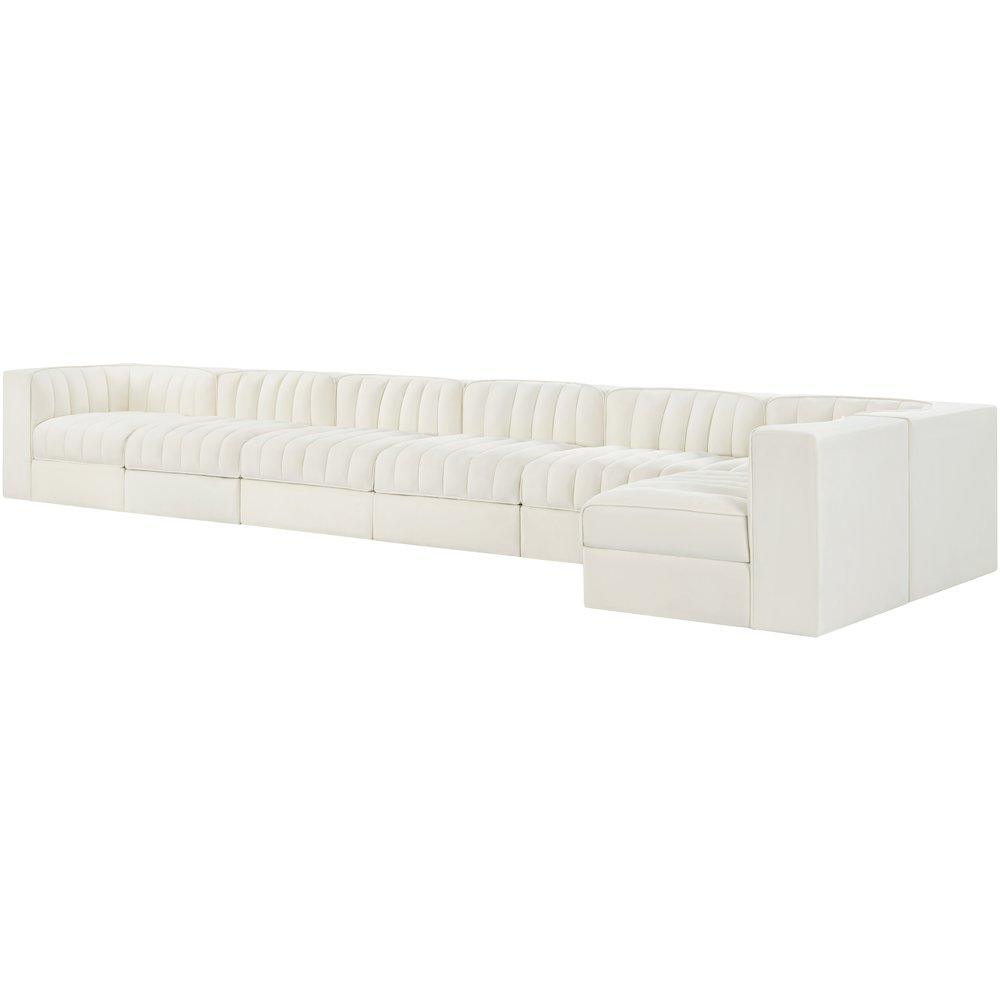 Rummi Cream Velvet Performance Fabric Upholstered 7pc. Modular Sectional