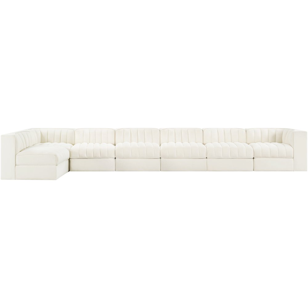 Rummi Cream Velvet Performance Fabric Upholstered 7pc. Modular Sectional