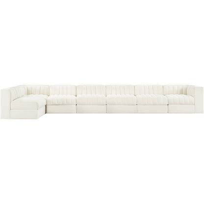 Rummi Cream Velvet Performance Fabric Upholstered 7pc. Modular Sectional