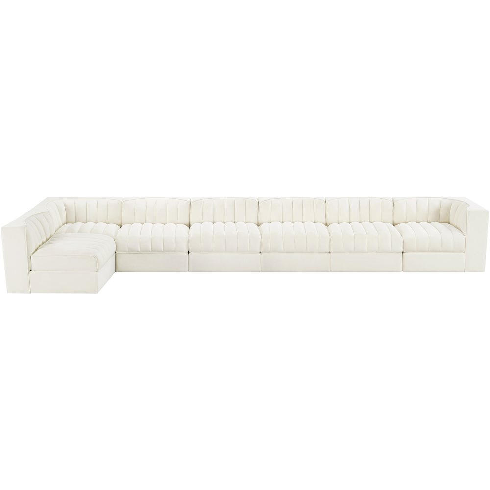 Rummi Cream Velvet Performance Fabric Upholstered 7pc. Modular Sectional