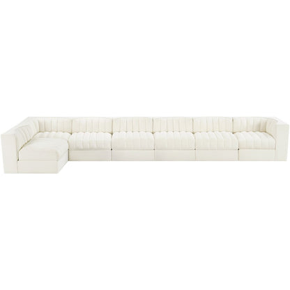 Rummi Cream Velvet Performance Fabric Upholstered 7pc. Modular Sectional