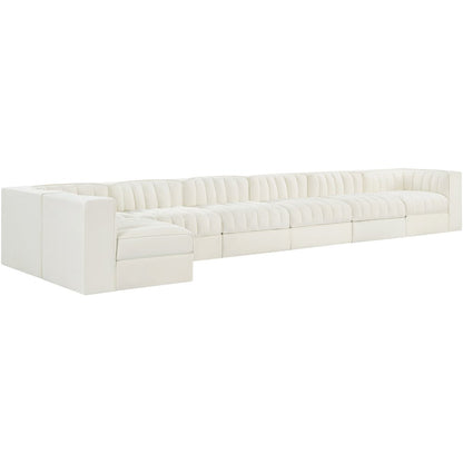 Rummi Cream Velvet Performance Fabric Upholstered 7pc. Modular Sectional