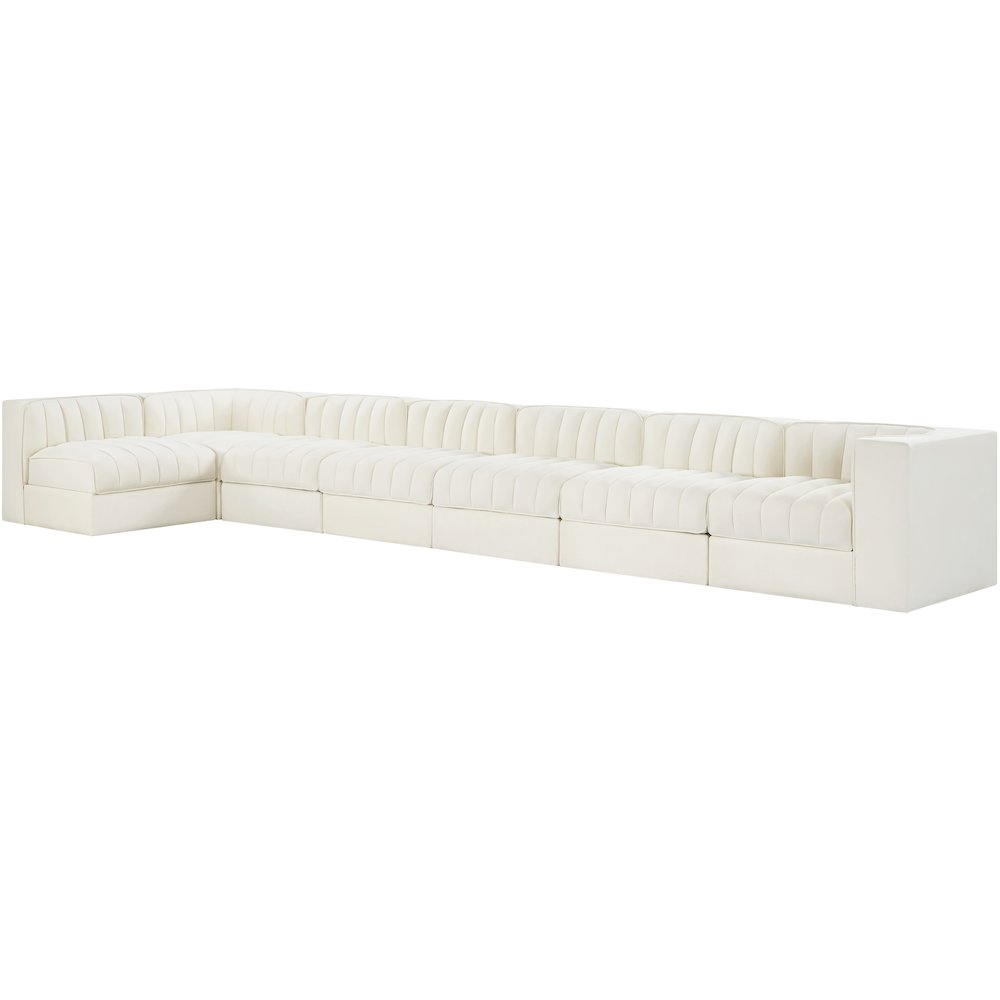 Rummi Cream Velvet Performance Fabric Upholstered 7pc. Modular Sectional