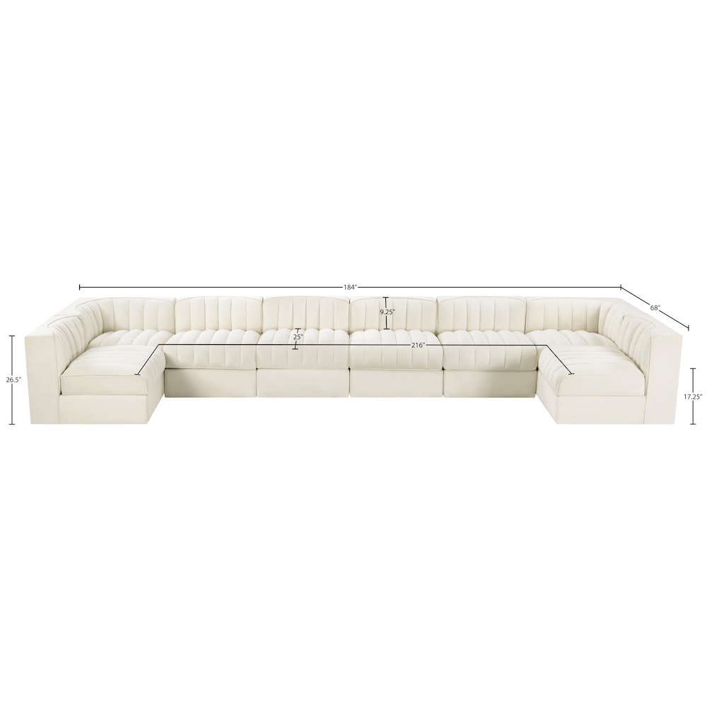 Rummi Cream Velvet Performance Fabric Upholstered 8pc. Modular Sectional