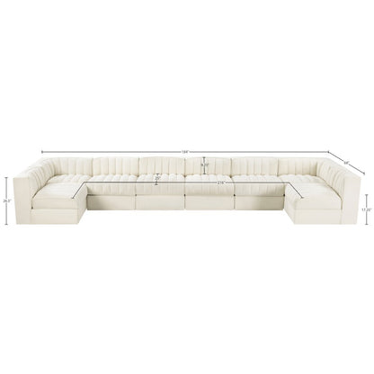Rummi Cream Velvet Performance Fabric Upholstered 8pc. Modular Sectional