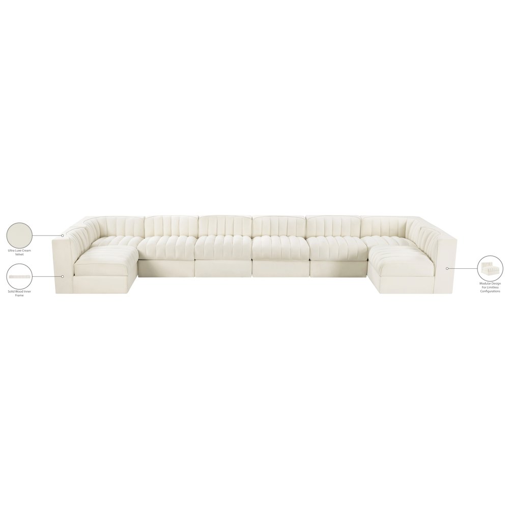 Rummi Cream Velvet Performance Fabric Upholstered 8pc. Modular Sectional