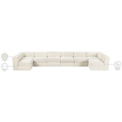 Rummi Cream Velvet Performance Fabric Upholstered 8pc. Modular Sectional