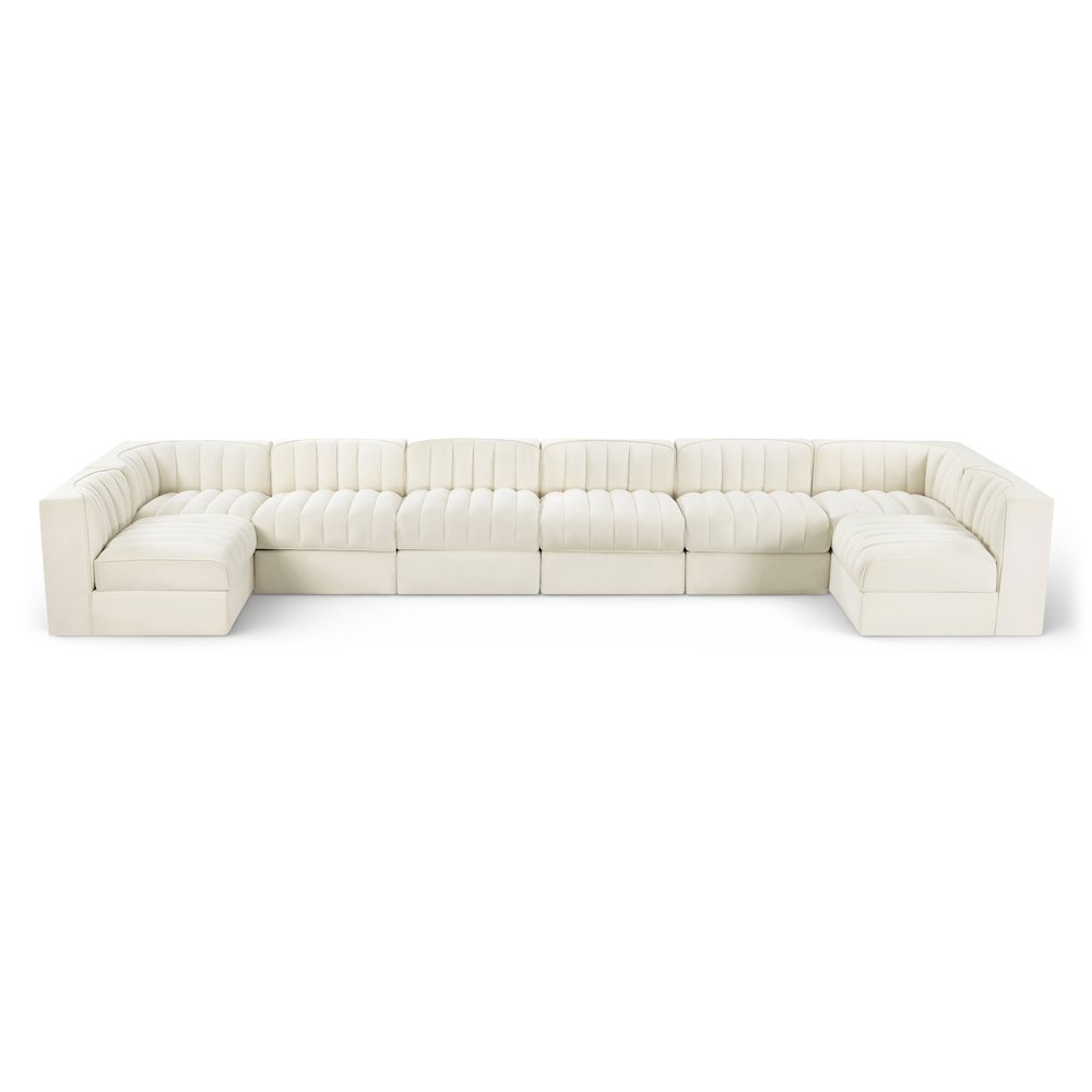 Rummi Cream Velvet Performance Fabric Upholstered 8pc. Modular Sectional