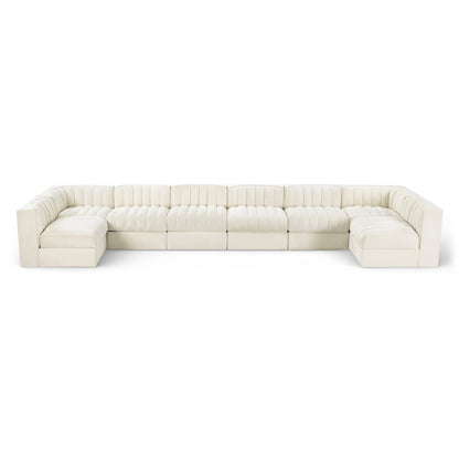 Rummi Cream Velvet Performance Fabric Upholstered 8pc. Modular Sectional