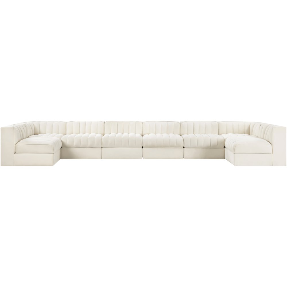 Rummi Cream Velvet Performance Fabric Upholstered 8pc. Modular Sectional