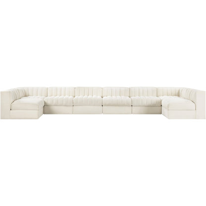 Rummi Cream Velvet Performance Fabric Upholstered 8pc. Modular Sectional