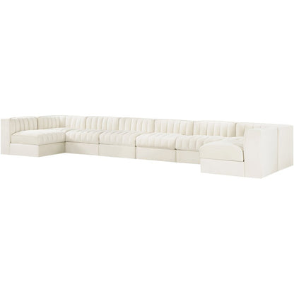 Rummi Cream Velvet Performance Fabric Upholstered 8pc. Modular Sectional