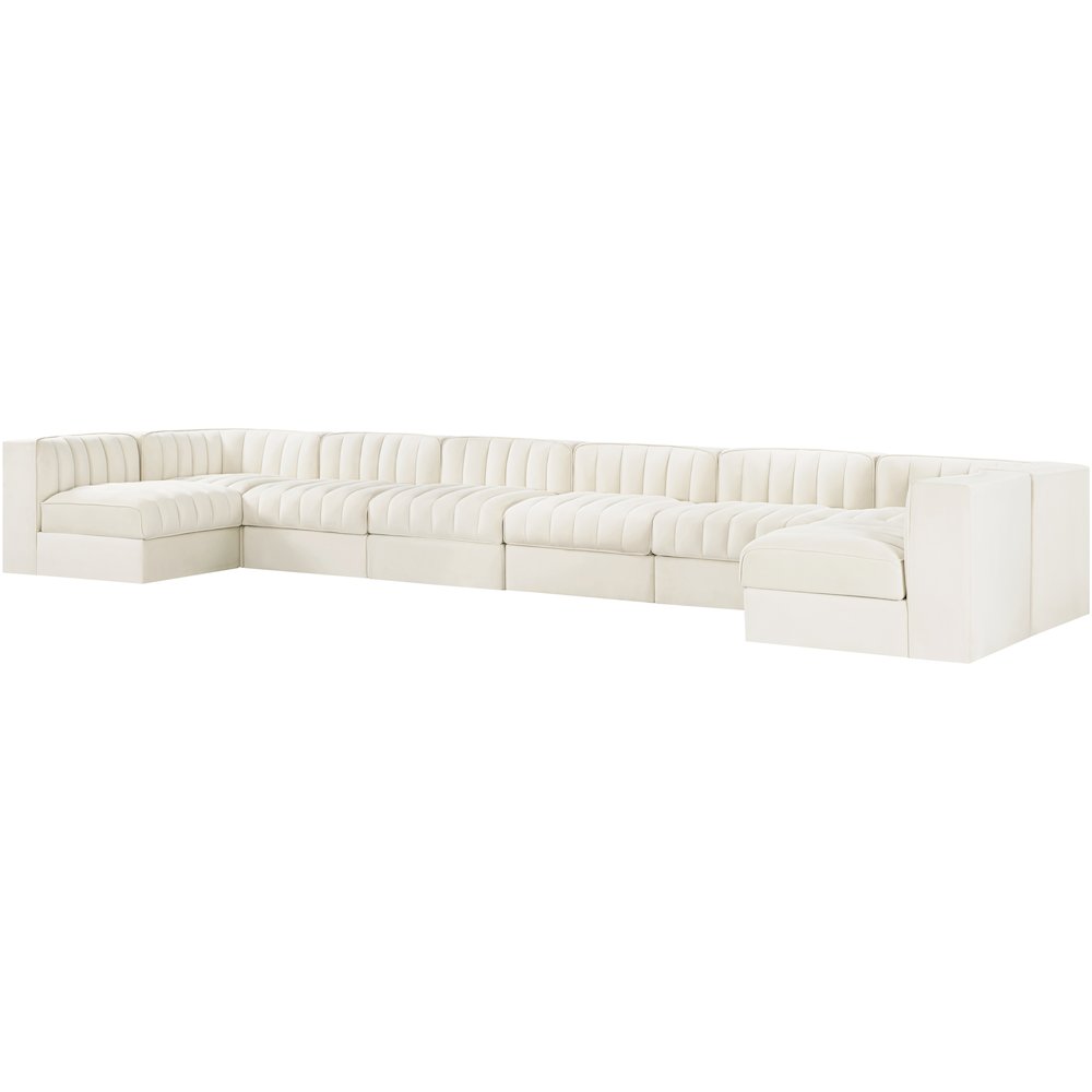 Rummi Cream Velvet Performance Fabric Upholstered 8pc. Modular Sectional