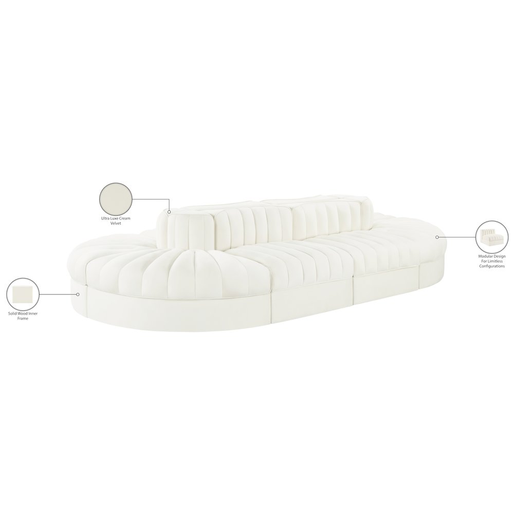 Rummi Cream Velvet Performance Fabric Upholstered 8pc. Modular Sectional