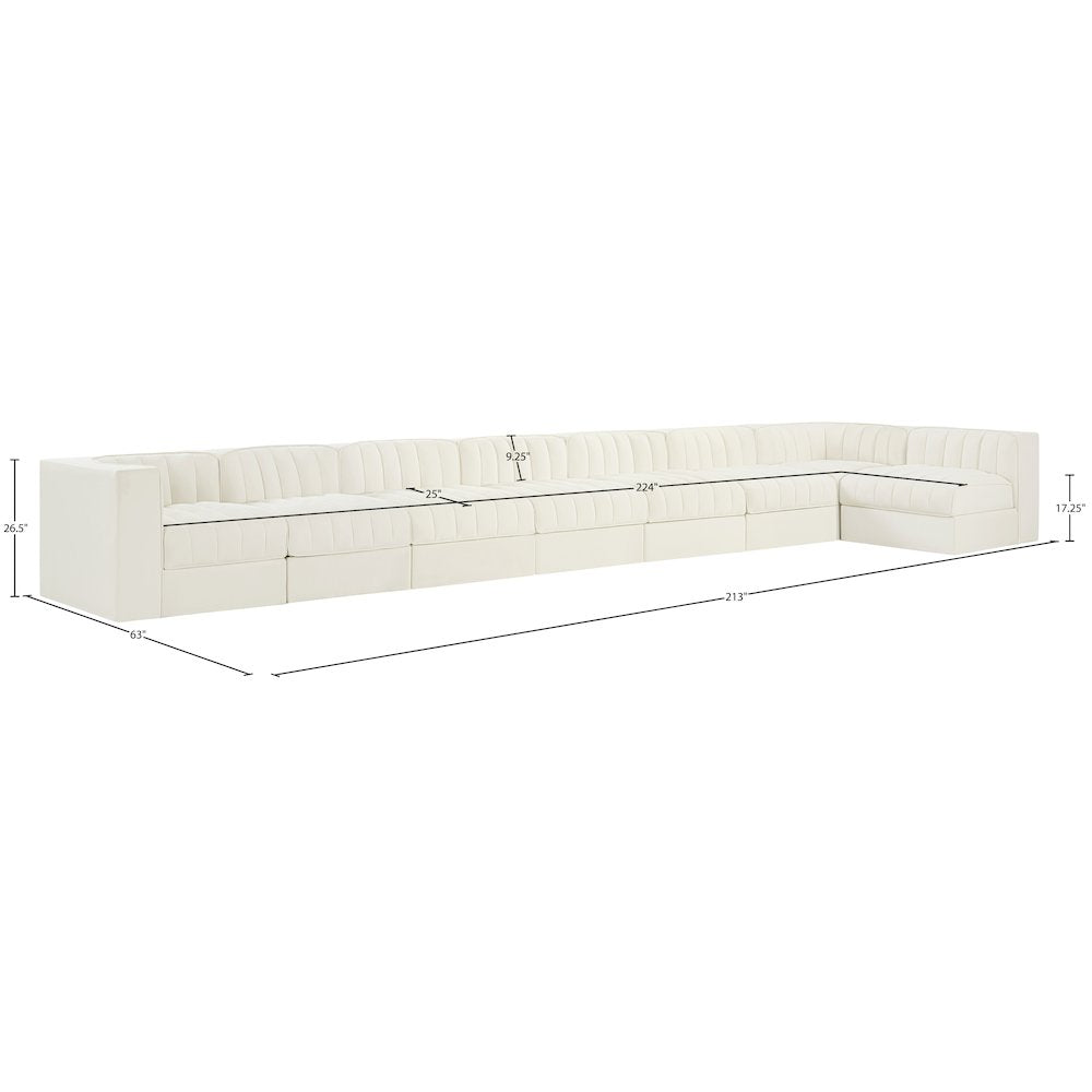 Rummi Cream Velvet Performance Fabric Upholstered 8pc. Modular Sectional