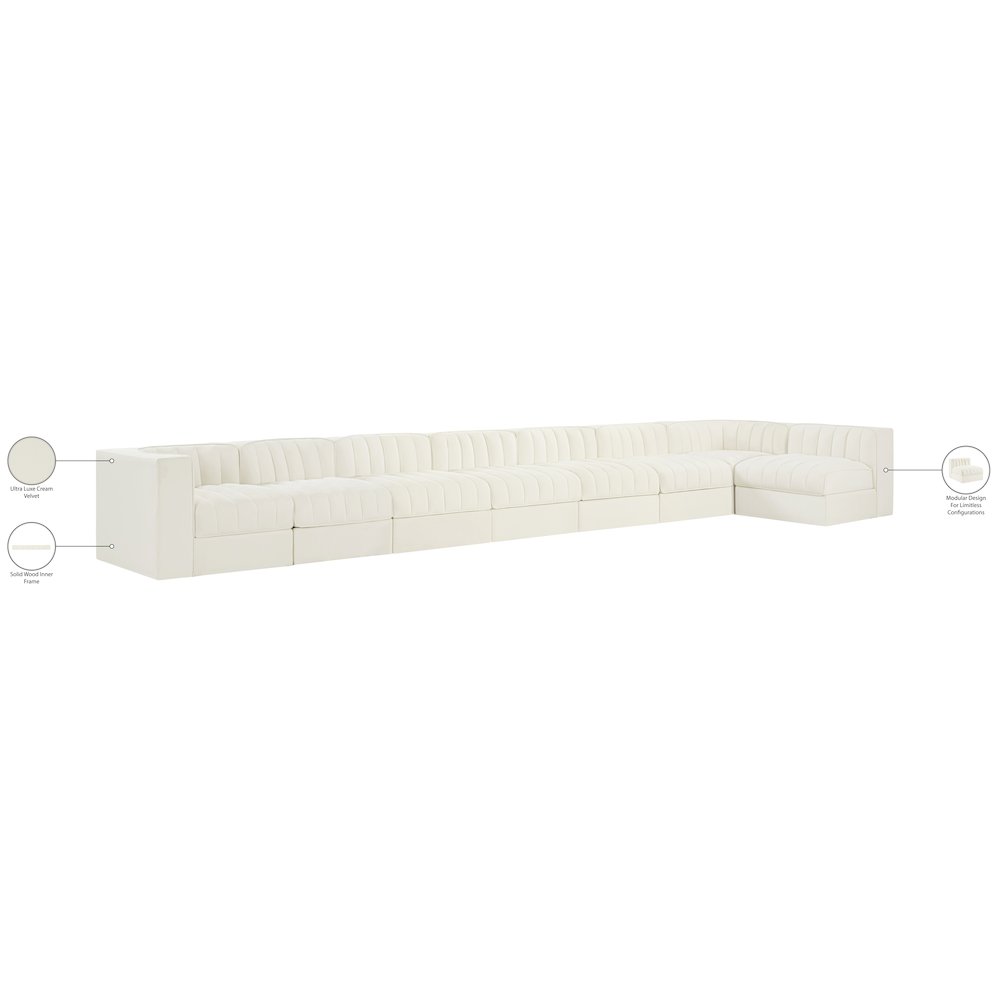 Rummi Cream Velvet Performance Fabric Upholstered 8pc. Modular Sectional