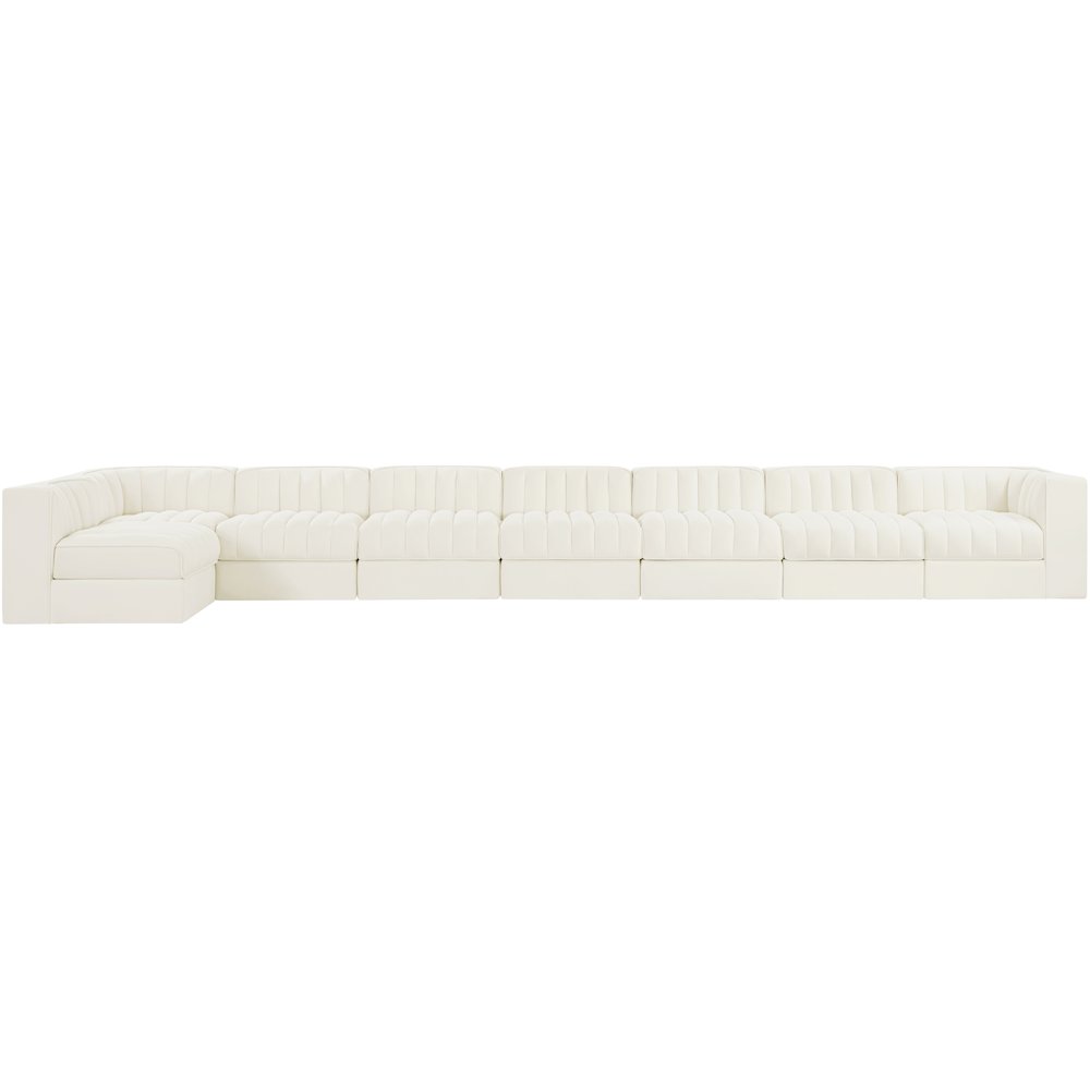 Rummi Cream Velvet Performance Fabric Upholstered 8pc. Modular Sectional