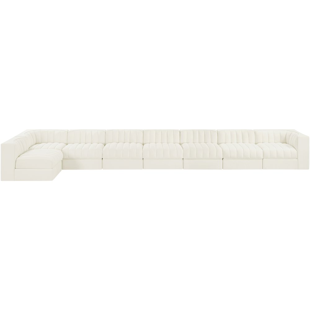 Rummi Cream Velvet Performance Fabric Upholstered 8pc. Modular Sectional