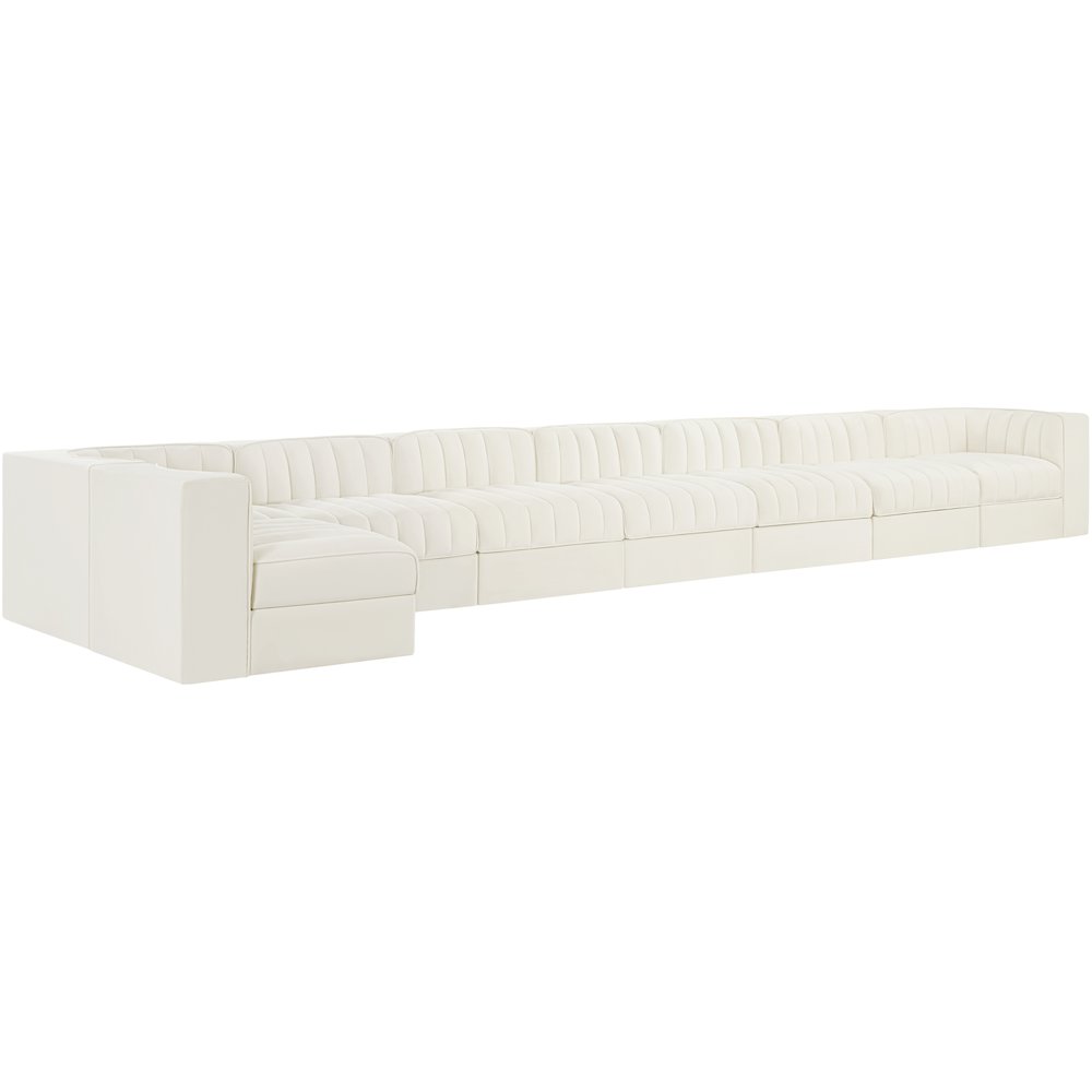 Rummi Cream Velvet Performance Fabric Upholstered 8pc. Modular Sectional