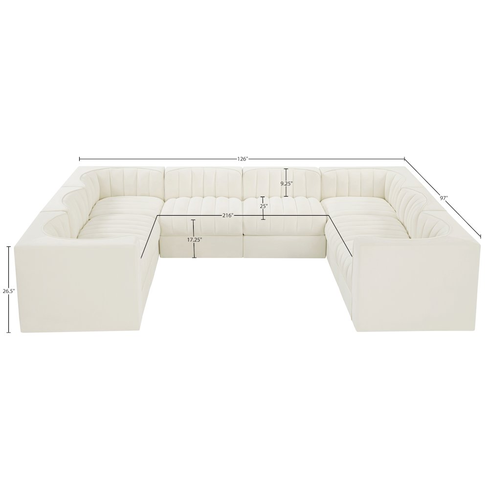 Rummi Cream Velvet Performance Fabric Upholstered 8pc.Modular Sectional
