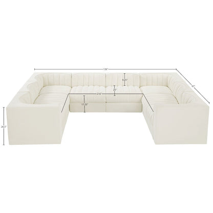 Rummi Cream Velvet Performance Fabric Upholstered 8pc.Modular Sectional