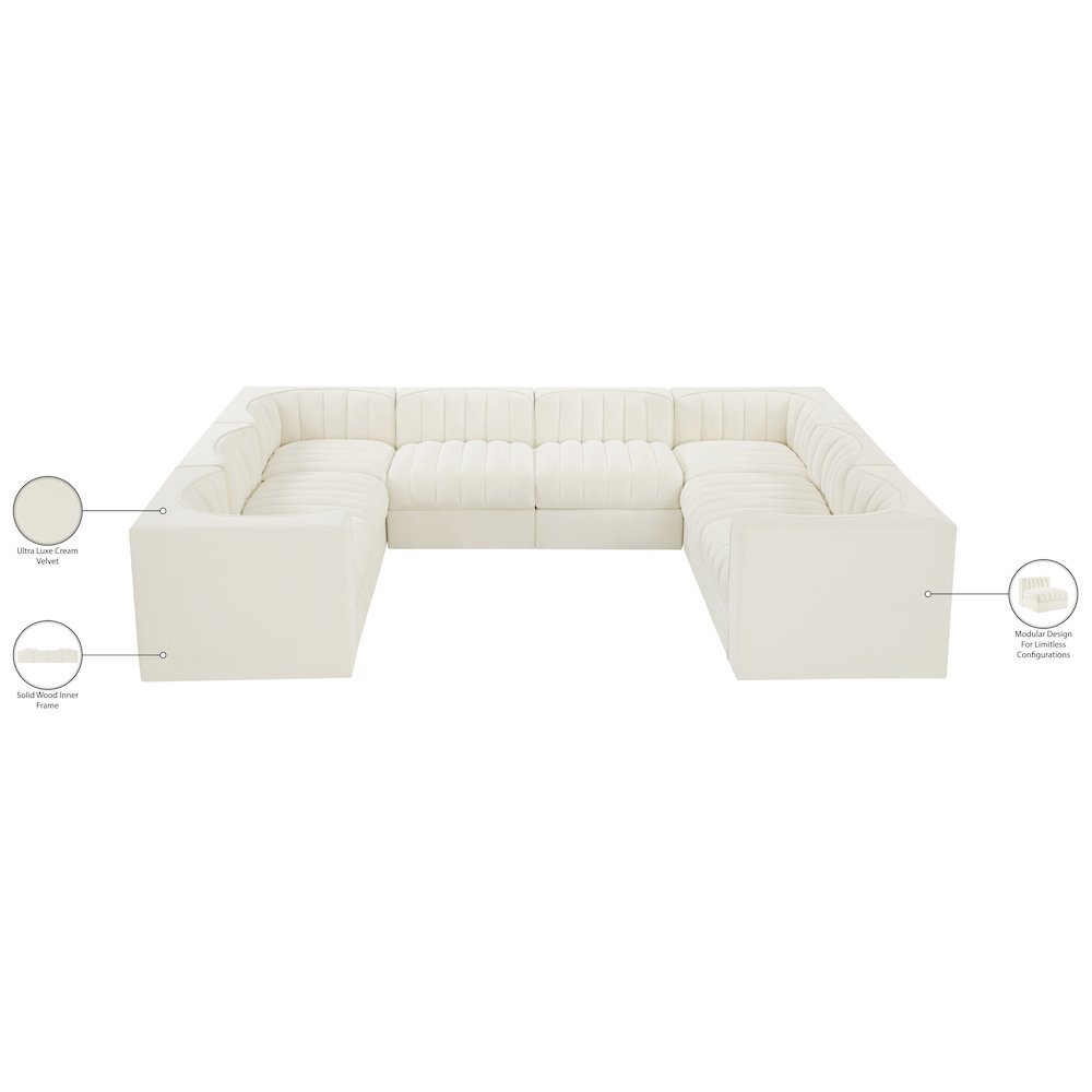 Rummi Cream Velvet Performance Fabric Upholstered 8pc.Modular Sectional