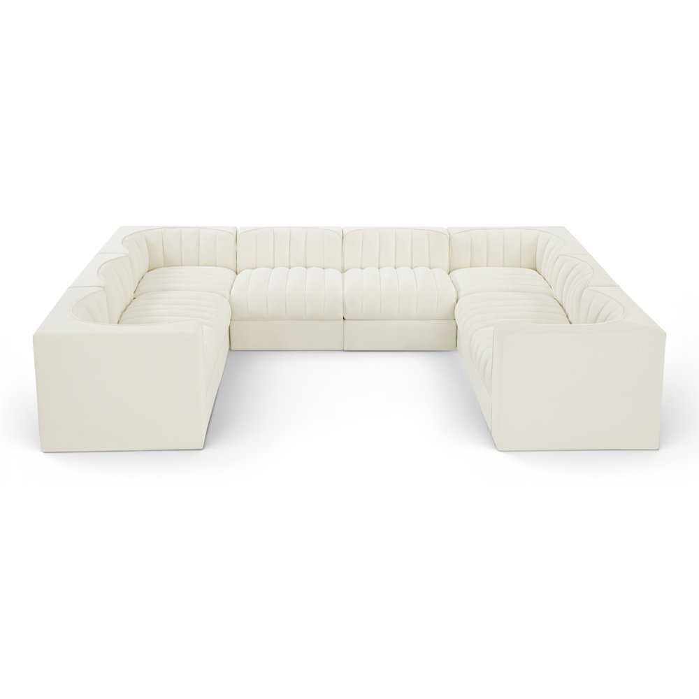 Rummi Cream Velvet Performance Fabric Upholstered 8pc.Modular Sectional