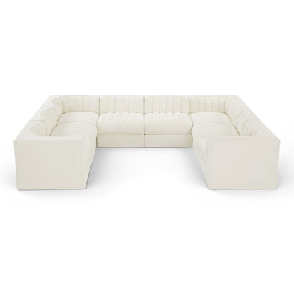 Rummi Cream Velvet Performance Fabric Upholstered 8pc.Modular Sectional