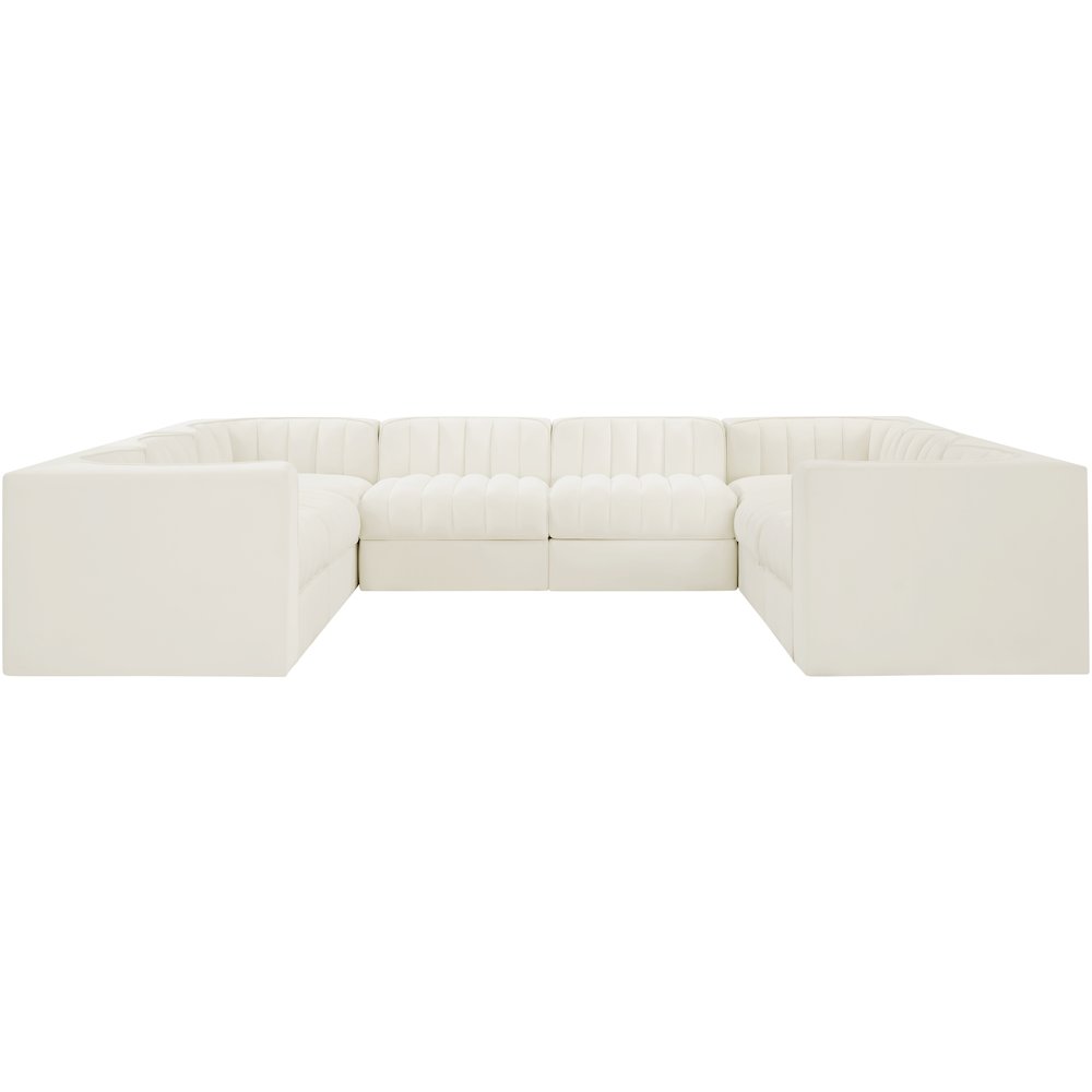 Rummi Cream Velvet Performance Fabric Upholstered 8pc.Modular Sectional