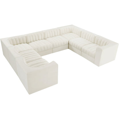 Rummi Cream Velvet Performance Fabric Upholstered 8pc.Modular Sectional