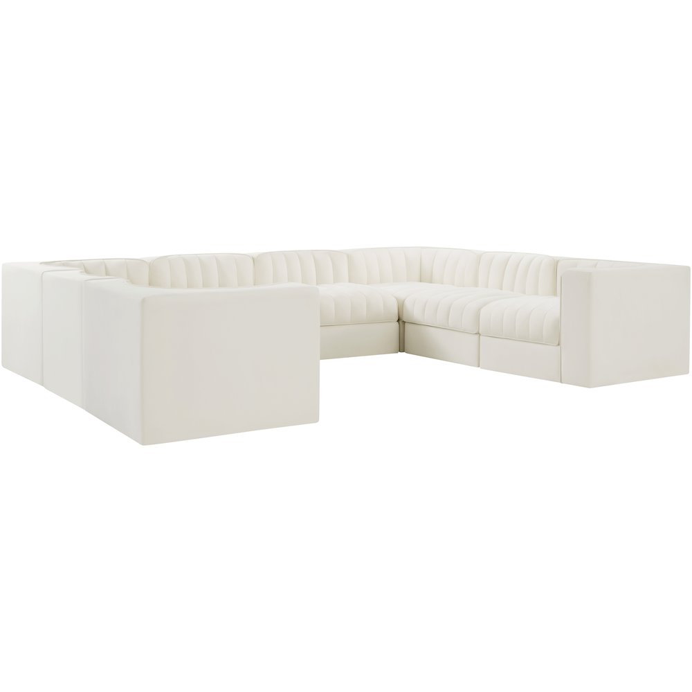 Rummi Cream Velvet Performance Fabric Upholstered 8pc.Modular Sectional