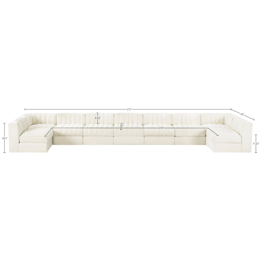 Rummi Cream Velvet Performance Fabric Upholstered 9pc. Modular Sectional