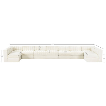 Rummi Cream Velvet Performance Fabric Upholstered 9pc. Modular Sectional