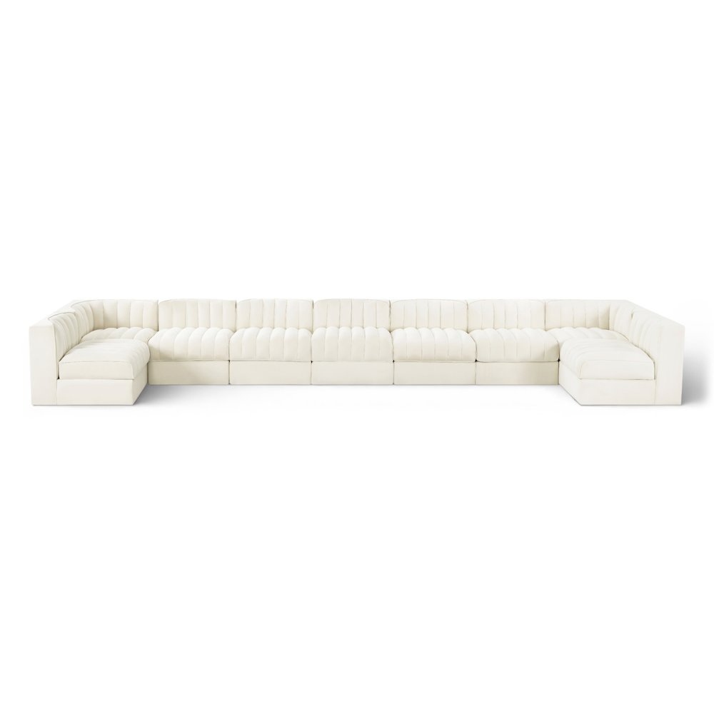 Rummi Cream Velvet Performance Fabric Upholstered 9pc. Modular Sectional