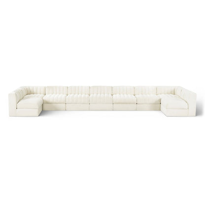 Rummi Cream Velvet Performance Fabric Upholstered 9pc. Modular Sectional