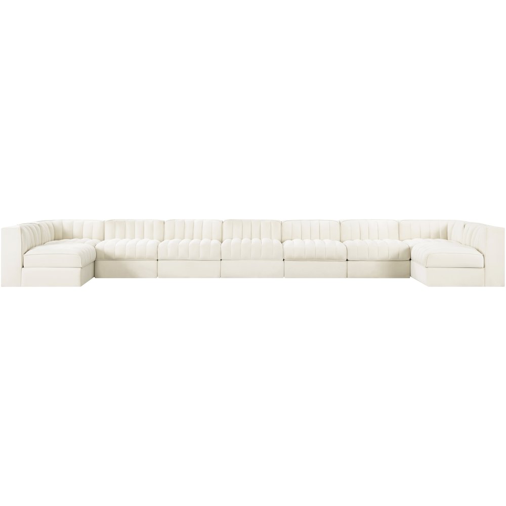 Rummi Cream Velvet Performance Fabric Upholstered 9pc. Modular Sectional