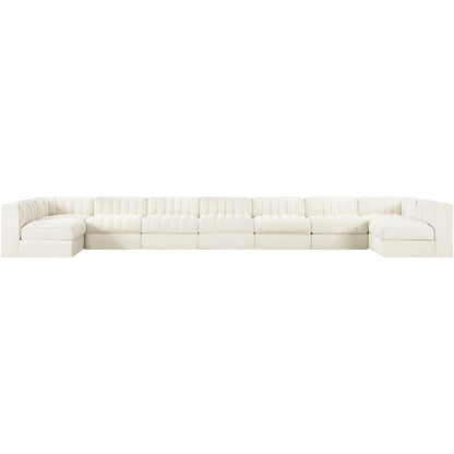 Rummi Cream Velvet Performance Fabric Upholstered 9pc. Modular Sectional