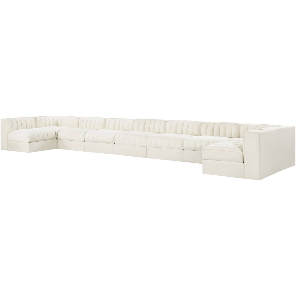 Rummi Cream Velvet Performance Fabric Upholstered 9pc. Modular Sectional