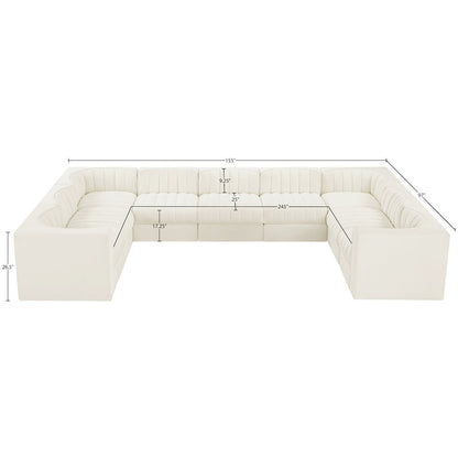 Rummi Cream Velvet Performance Fabric Upholstered 9pc. Modular Sectional