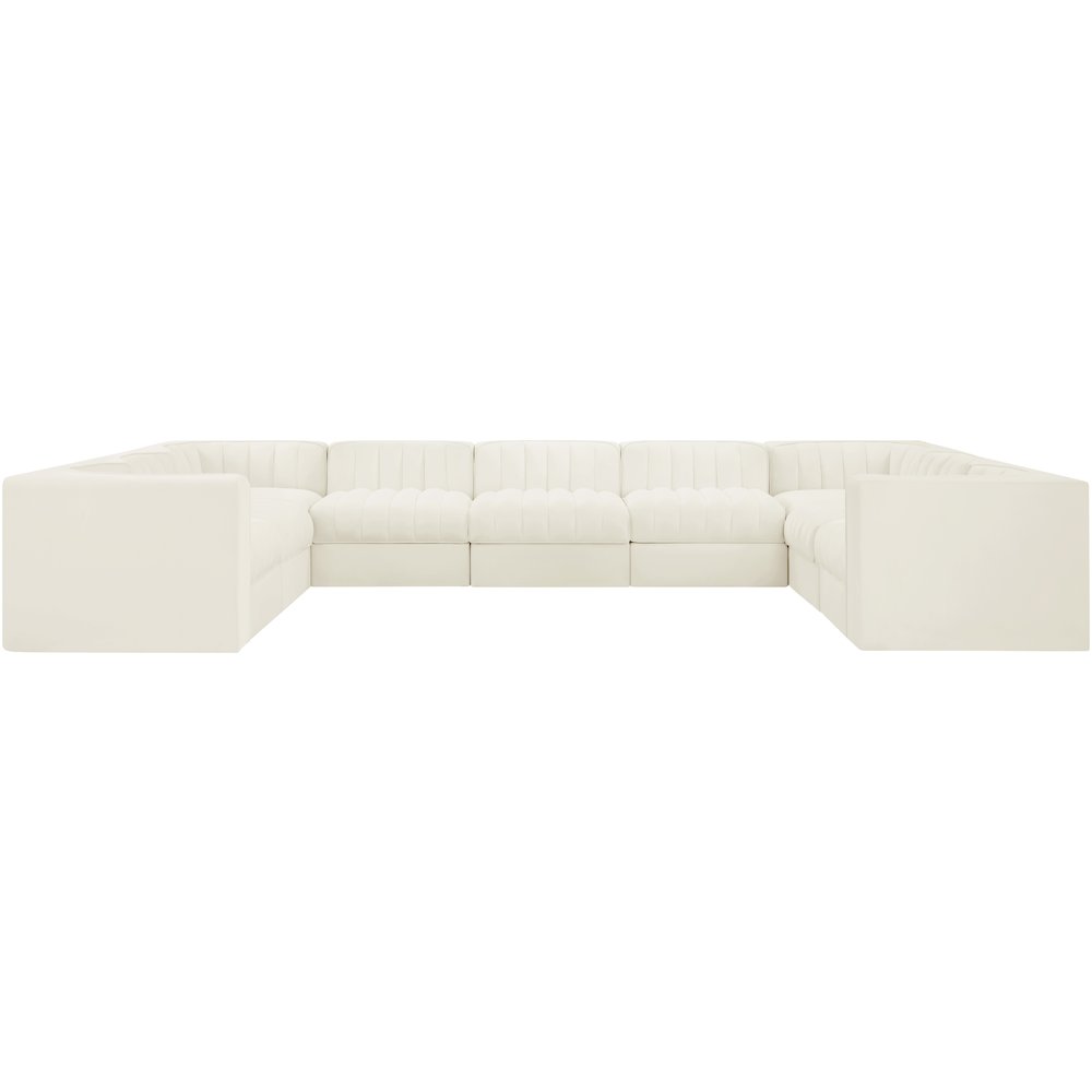 Rummi Cream Velvet Performance Fabric Upholstered 9pc. Modular Sectional