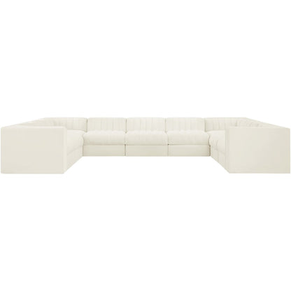Rummi Cream Velvet Performance Fabric Upholstered 9pc. Modular Sectional