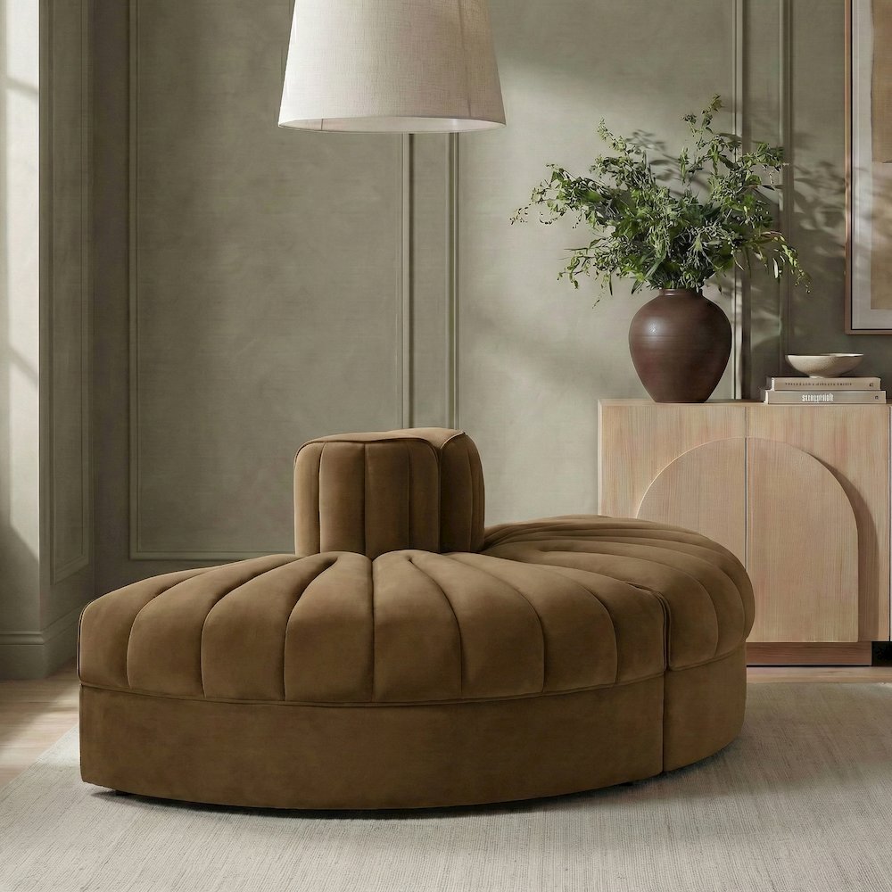 Rummi Saddle Velvet Performance Fabric Upholstered 2pc. Modular Loveseat